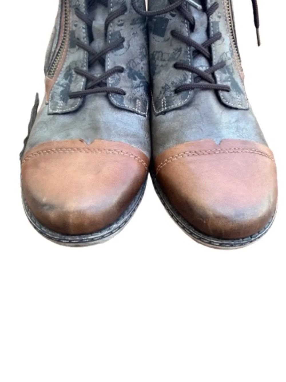 Remonte Women’s Lace Up Ankle Boots Gray Brown Leather Side Zip EU 40 US 9/9.5